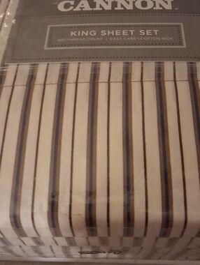 Canon Striped King Sheet Set - Cream, Brown, Blue